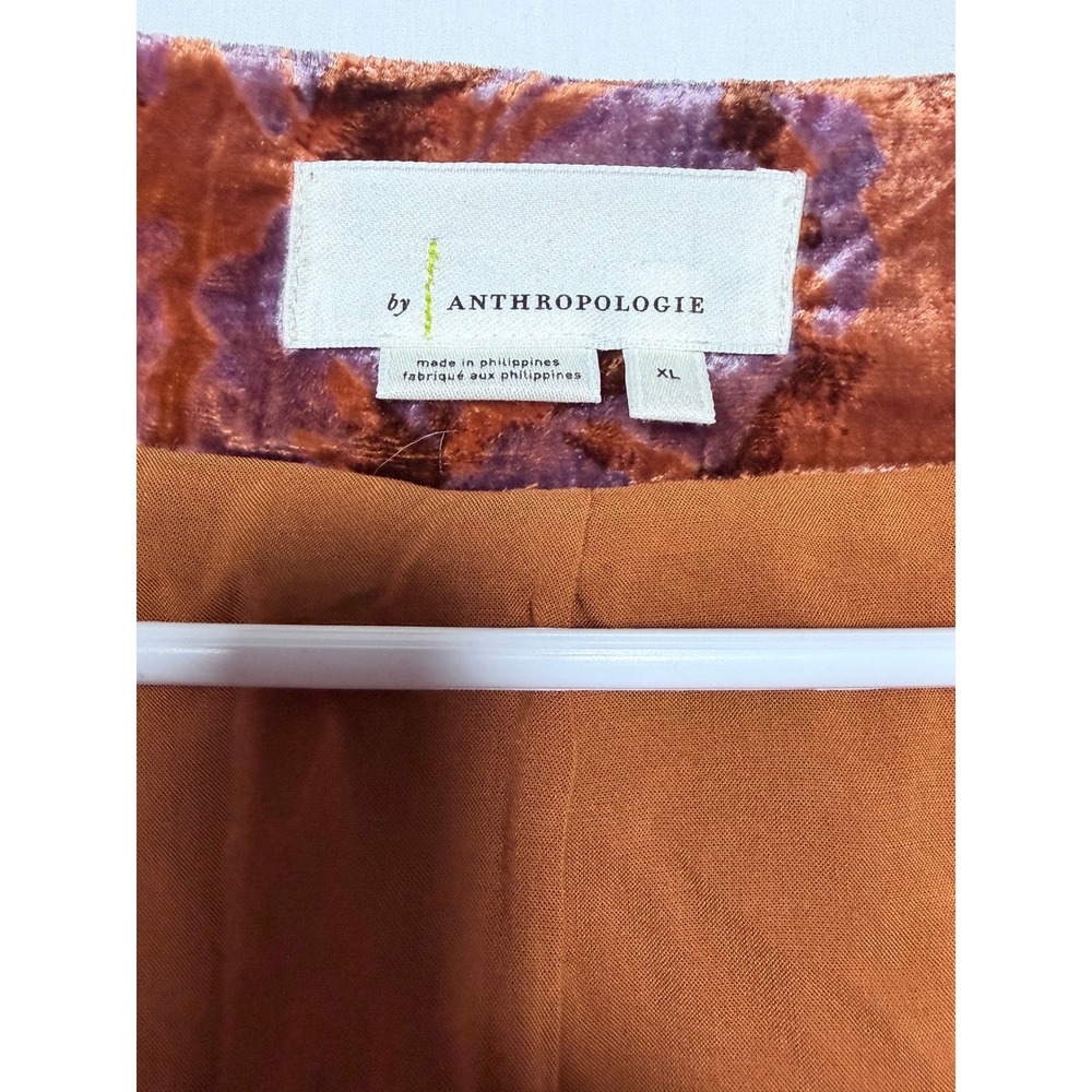 Anthropologie Velvet Kimono Cardigan XL Orange Purple Floral Open Boho Oversized - Picture 7 of 16